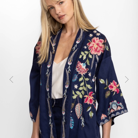Johnny Was Navy Floral Embroidered Kimono - Picture 2 of 8